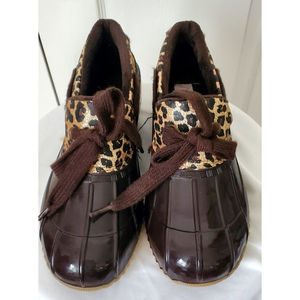 Sugar Women's Brown Animal Print Slip-On Duck Rain Shoes Boots Size 8 EUC